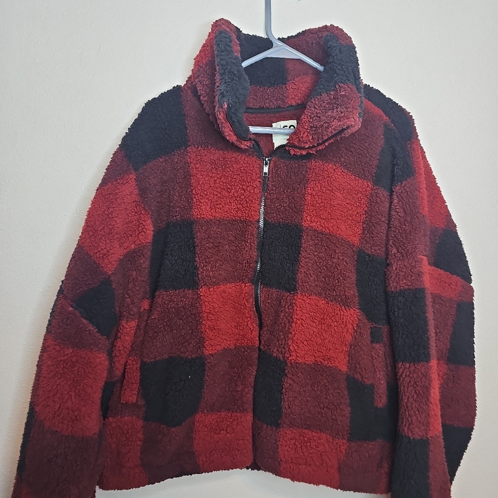 Cozy Red And Black Sherpa Jacket